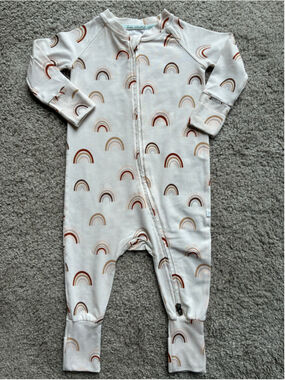 Loulou Lollipop Baby Footie Pajamas 9-12 Months Neutra Beige Brown Rainbow Print